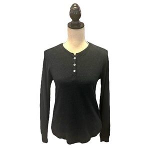 Marine Layer Double Knit Henley in Charcoal Grey